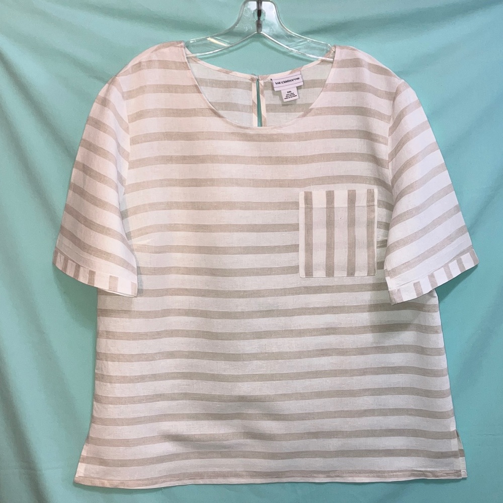Liz Claiborne Beige and White Linen Blend Top